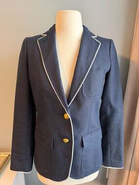 J. Crew Women's Navy Blue Linen Nautical Blazer